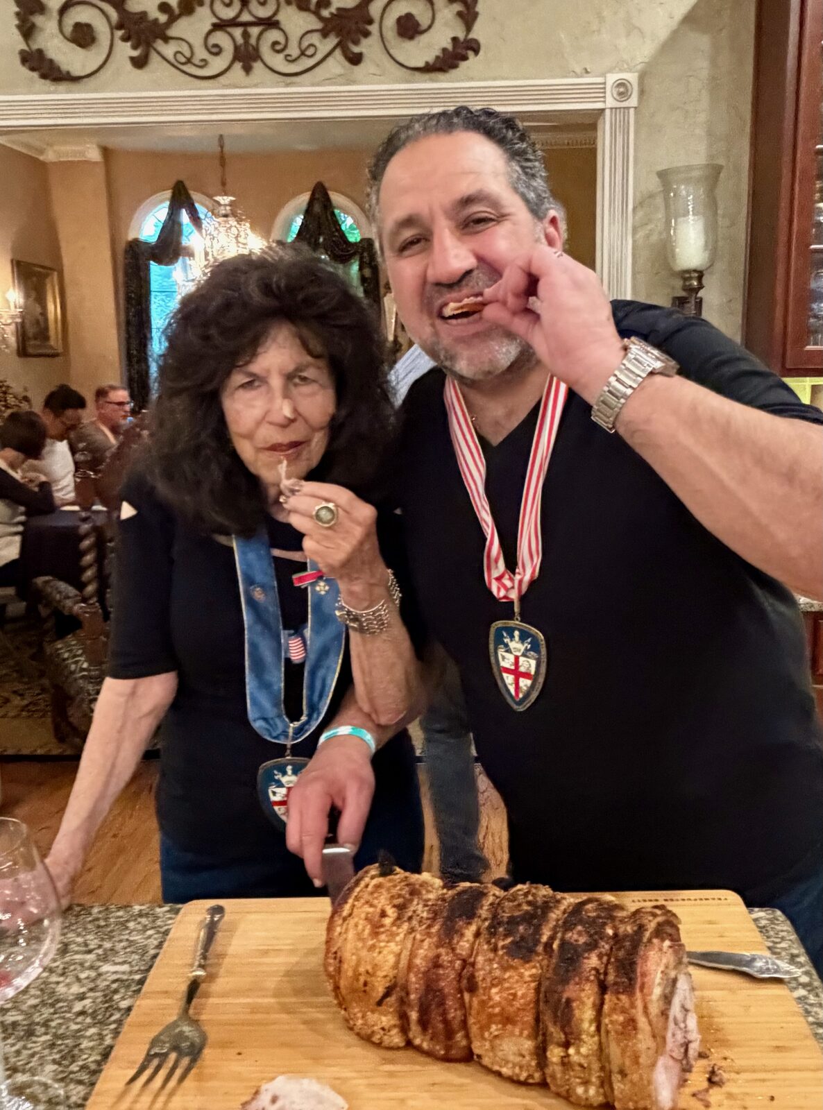 Maestro Georgia Marsh and a Knight with the porchetta